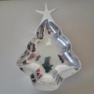 Rare Pewter Christmas Tree Platter Medium Size Silver Tone Holiday Serving Tray